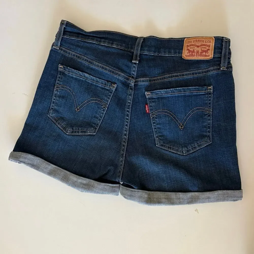 Levi's Mid Length denim jean Shorts Dark Wash western casual summer boho beach